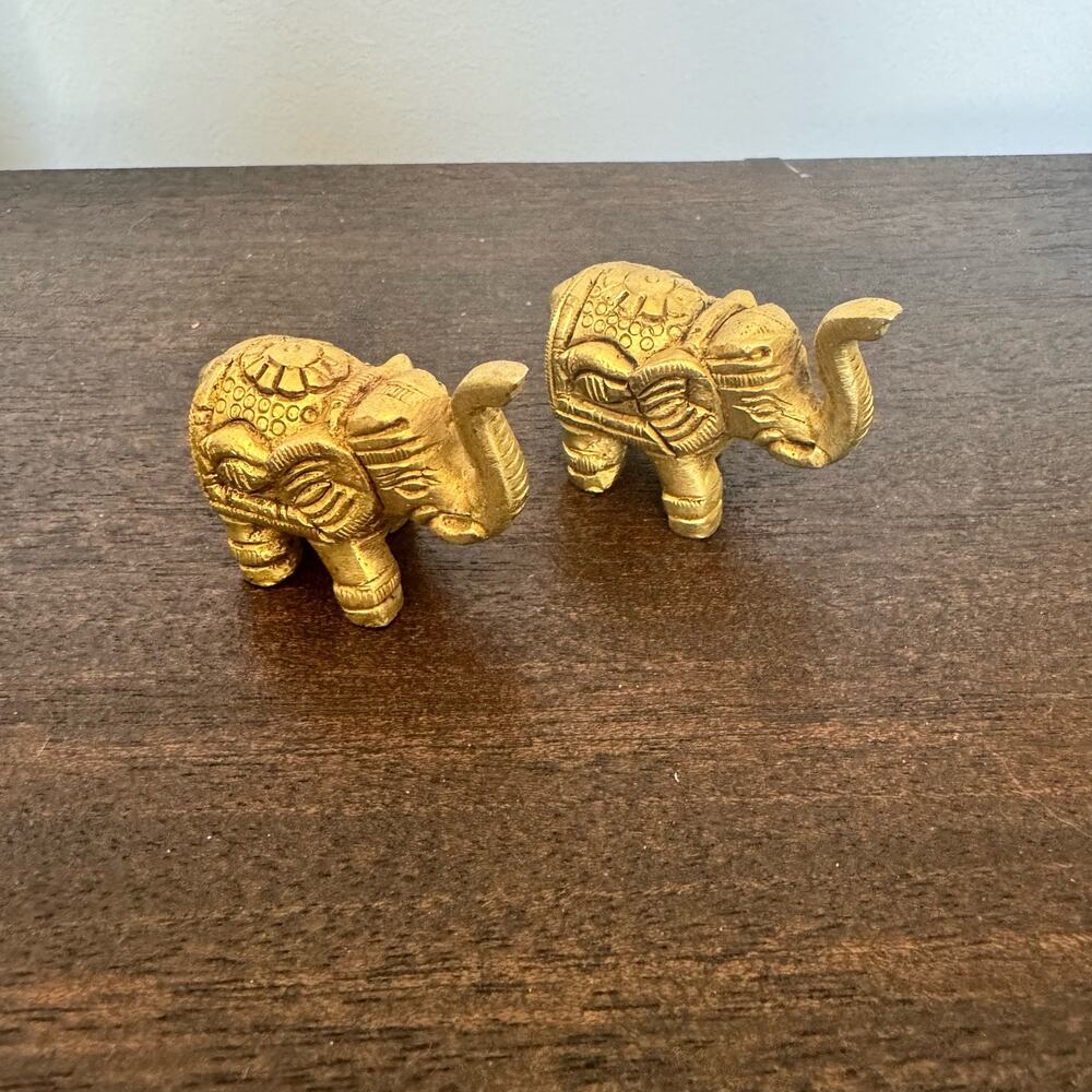 Vintage Brass Elephants Two Handcrafted Lucky‎ Pachyderms Trunk Up Alabama
